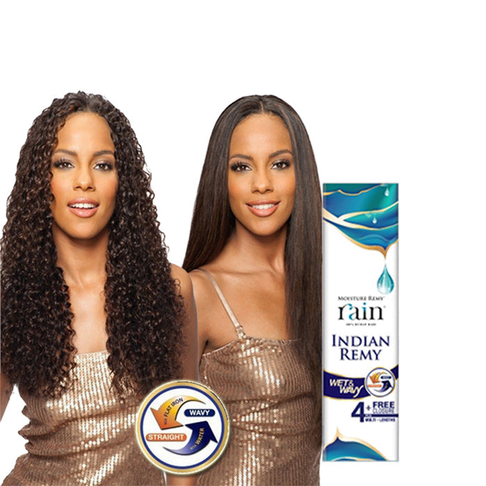 Rain Moisture 100% Indian Remy Wet & Wavy 4pcs Long Deep 16"-16"-18"-18" + Free Closure