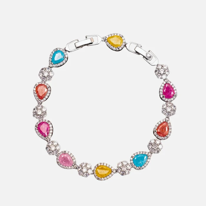 Rainbow Blossom Drop Bracelet - Silver