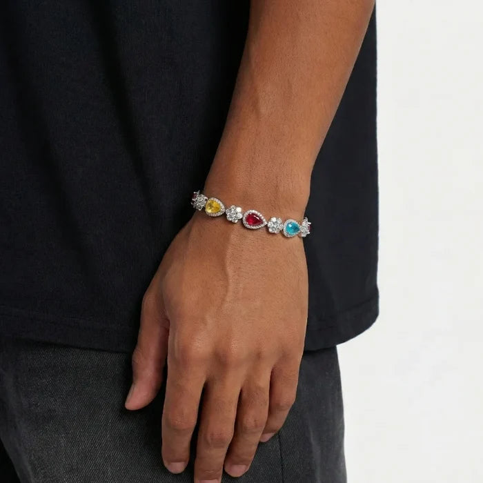 Rainbow Blossom Drop Bracelet - Silver