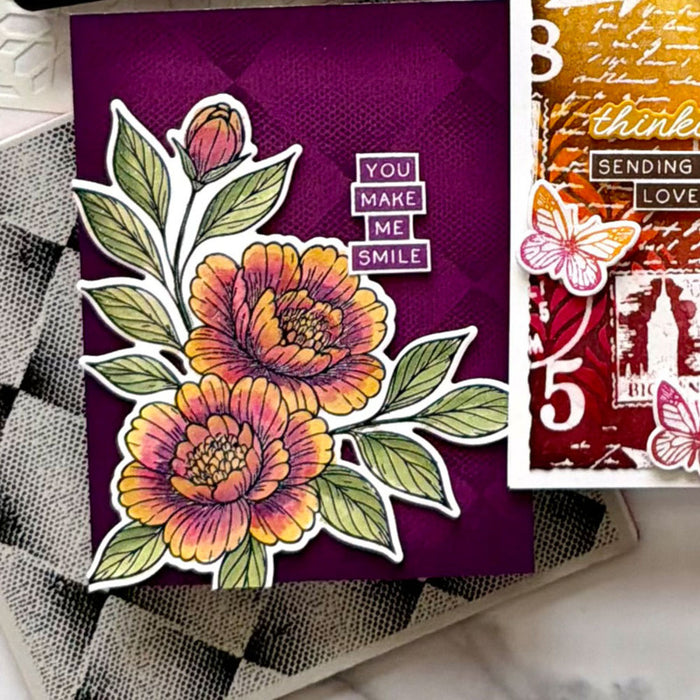 Ranger - Simon Hurley create. - Background Stamp - Faded Diamonds. Available at Embellish Away located in Bowmanville Ontario Canada. Example by Simon Hurley.