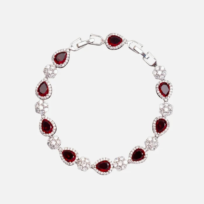 Red Blossom Drop Bracelet - Silver