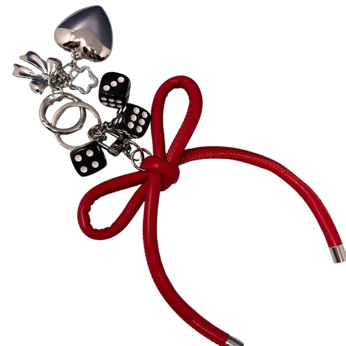 Red Bow Dice Keychain