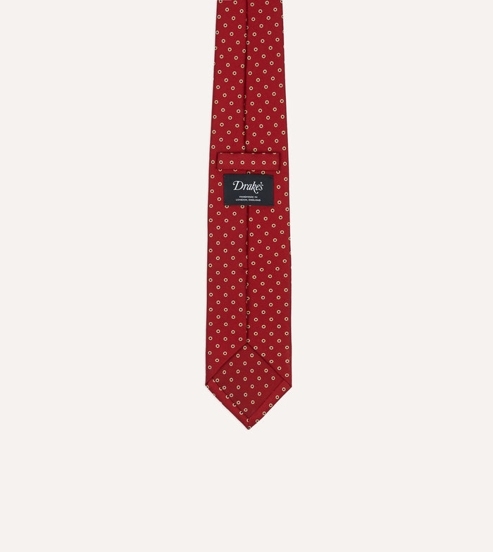 Red Dotted Circle Print Silk Self-Tipped Tie