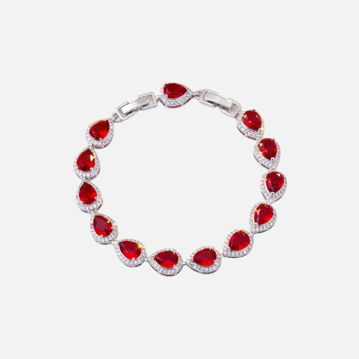 Red Tear Drop Bracelet - Silver