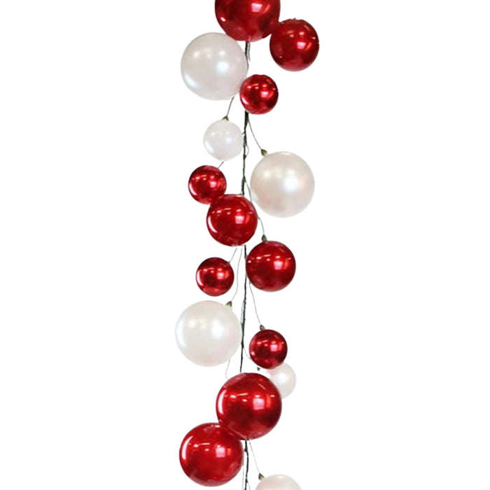 Red & White Candy Apple Finish Ball Garland, 10'
