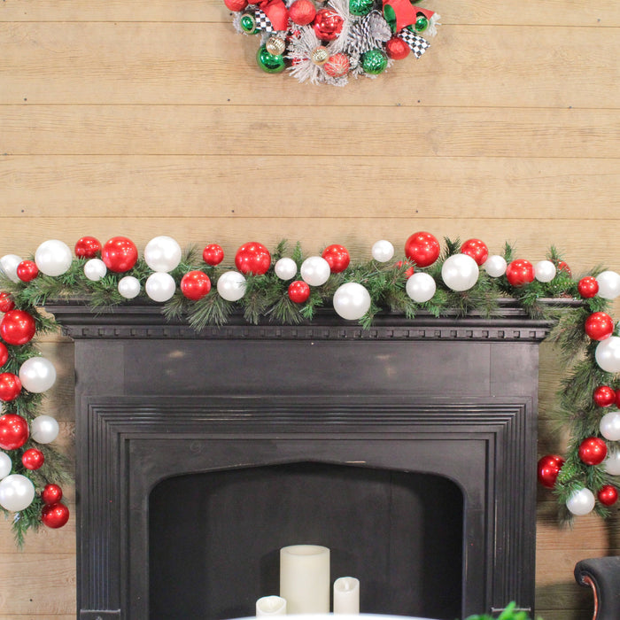 Red & White Candy Apple Finish Ball Garland, 10'