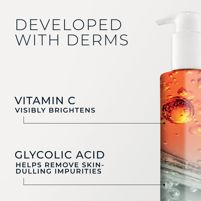 vitamin c visibly brightens
glycolic acid helps remove skin-dulling impurities