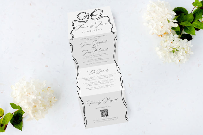 Romantic Bow Tri Fold Invitation