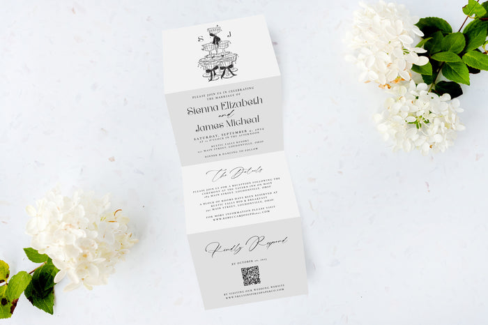Romantic Champagne Tri Fold Invitation