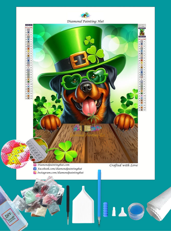 Rottweiler Saint Patrick Diamond Painting