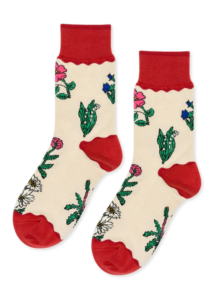 Rust Retro Flower Crew Sock