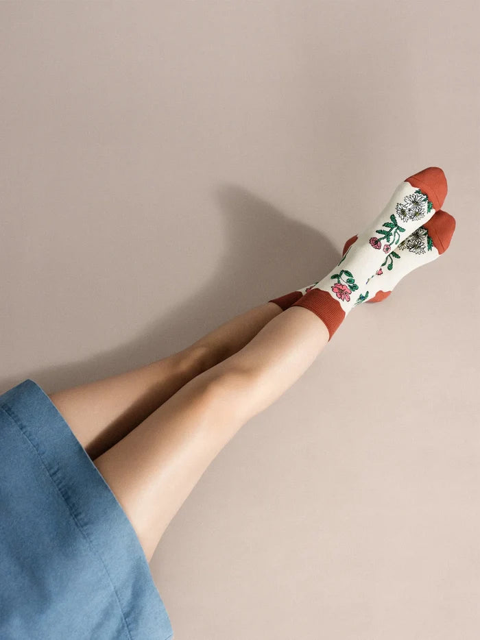 Rust Retro Flower Crew Sock