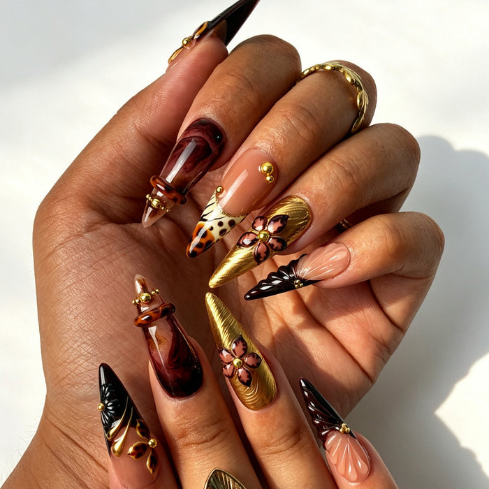 Seamergo Sable Petal moody fall false nails night‑out manicure