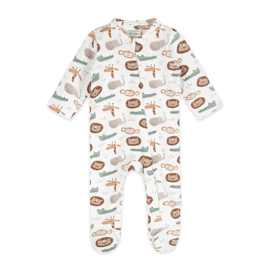 Safari Animals Baby Zip Footie (Organic Jersey) - Front