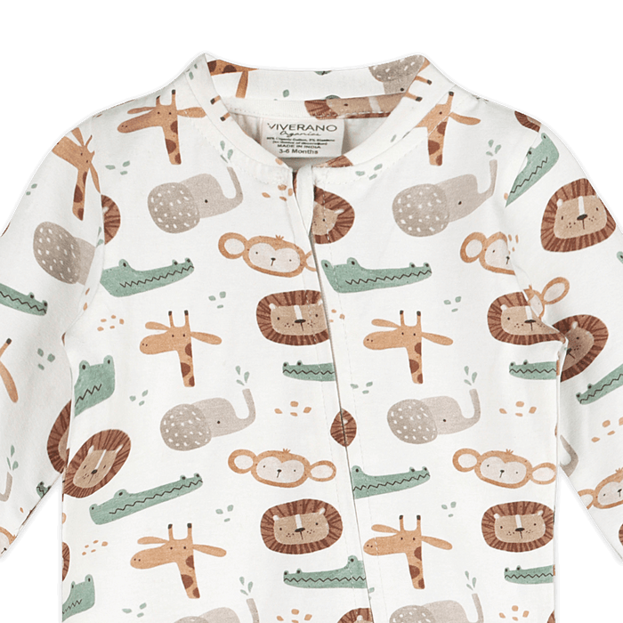 Safari Animals Baby Zip Footie (Organic Jersey) - Detail
