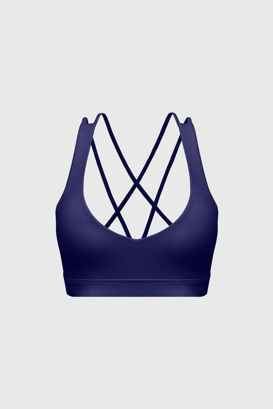 Scoop Neck Crossback Bra | Midnight Blue sports bra featuring a strappy criss-cross back and scoop neckline | WISKII Active