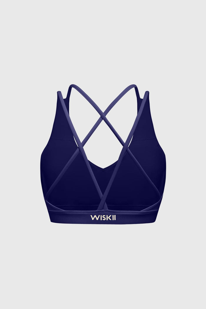 Scoop Neck Crossback Bra | Midnight Blue sports bra featuring a strappy criss-cross back and scoop neckline | WISKII Active