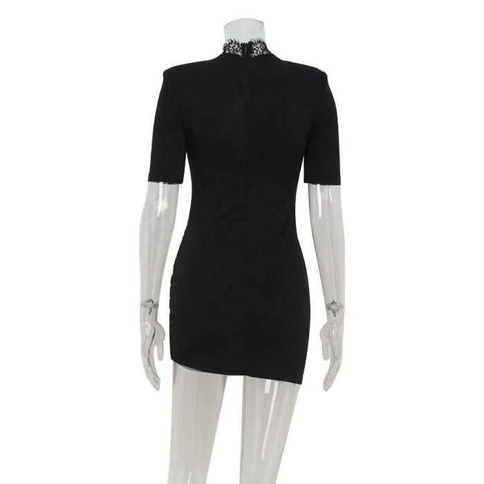 Sexy Lace Hollow-out Spliced Short Sleeve Dress
