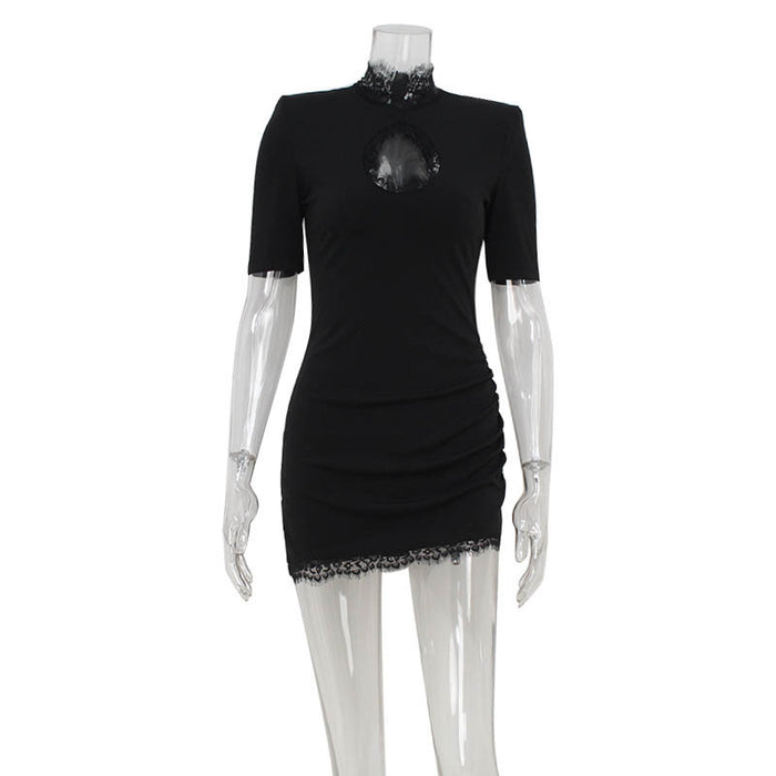 Sexy Lace Hollow-out Spliced Short Sleeve Dress