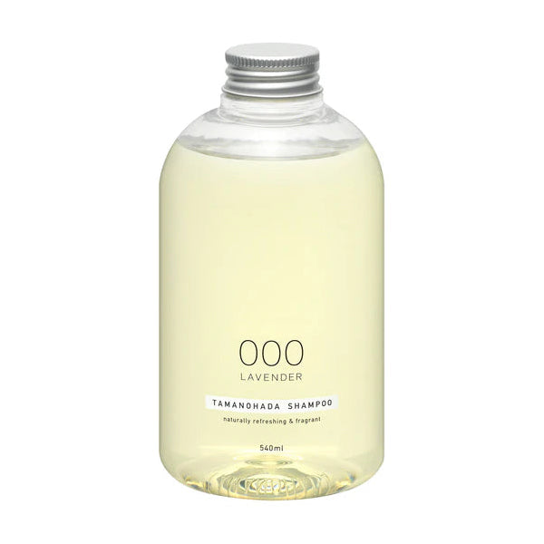 Bottle of Tamanohada Lavender shampoo on a white background