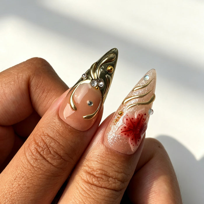Bold party‑ready press‑on nails Silver Panther detail view