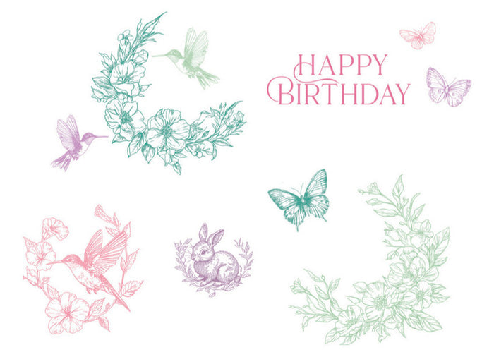 Sizzix - Clear Stamp Set by Willow Wolfe - Birthday Blooms (10pk). Size Approx: 2.75''×2.62'' to 0.62''×0.5''At Embellish Away in Bowmanville Ontario Canada.