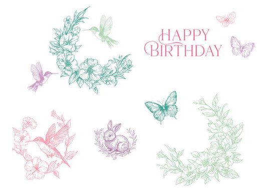 Sizzix - Clear Stamp Set by Willow Wolfe - Birthday Blooms (10pk). Size Approx: 2.75''×2.62'' to 0.62''×0.5''At Embellish Away in Bowmanville Ontario Canada.