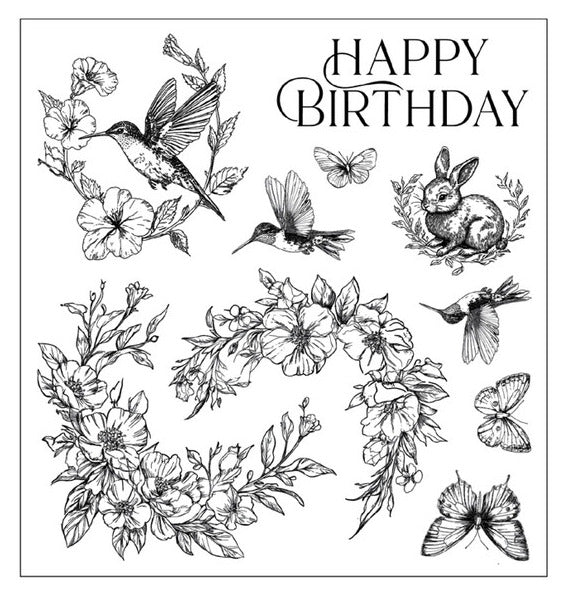 Sizzix - Clear Stamp Set by Willow Wolfe - Birthday Blooms (10pk). Size Approx: 2.75''×2.62'' to 0.62''×0.5''At Embellish Away in Bowmanville Ontario Canada.