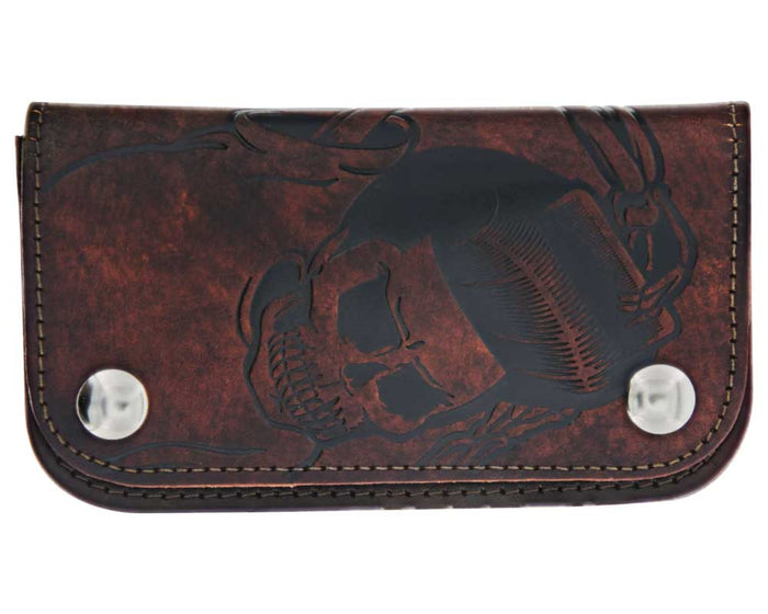 Antique Brown Skeleton Chained Biker Wallet - Front