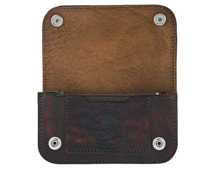 Antique Brown Skeleton Chained Biker Wallet - Open