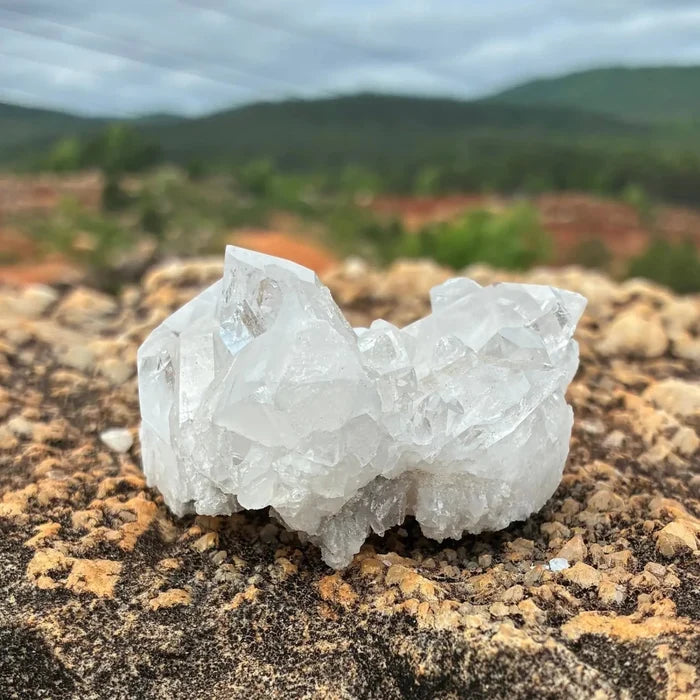 This is the back side of this quartz cluster outside.