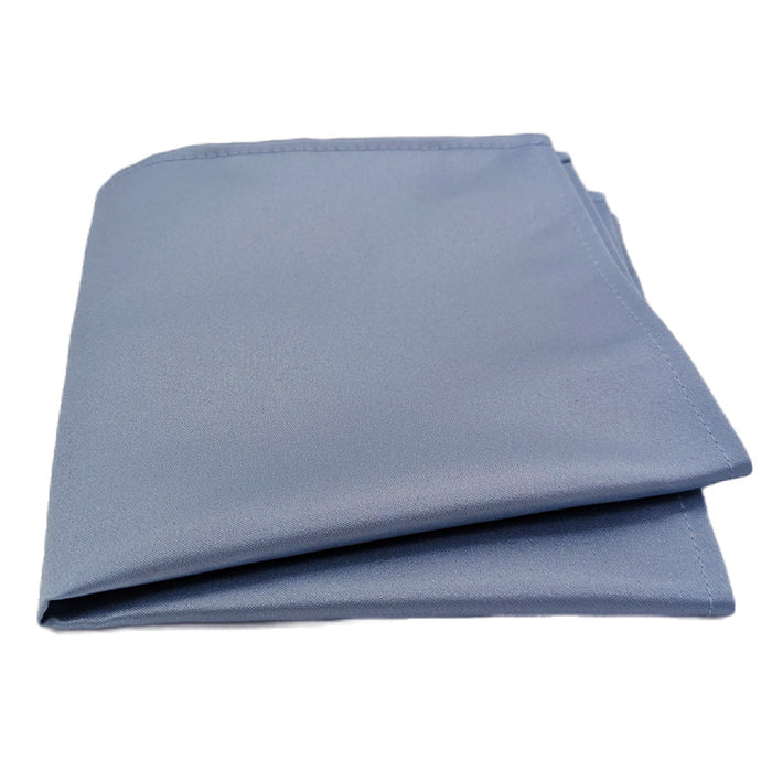 Smokey Blue Pocket Square - Blue Handkerchief for wedding menswear, folded neatly to showcase its smooth satin finish and elegant design.