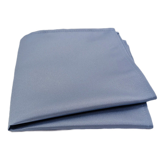 Smokey Blue Pocket Square - Blue Handkerchief for wedding menswear, folded neatly to showcase its smooth satin finish and elegant design.