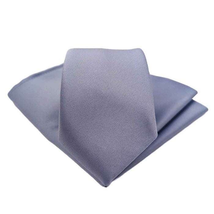 Smokey Blue Pocket Square - Blue Handkerchief paired with matching tie, ideal for grooms and formal wedding attire in menswear collections.