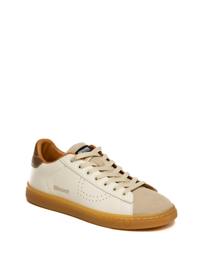 BLAUER Sneaker lowell bianco/cuoio LOWELL01 PELLE CREAM/BROWN