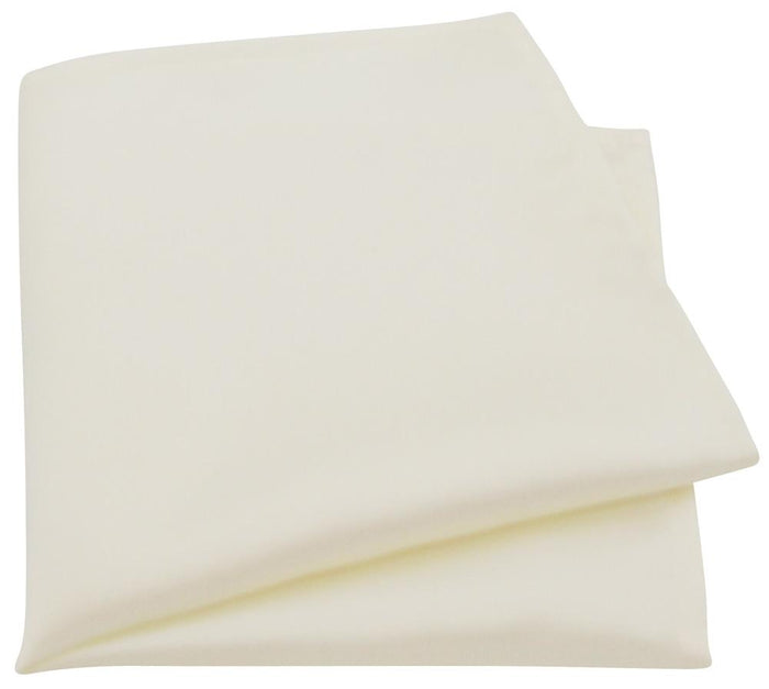 Ivory Pocket Square - Snowdrop Handkerchief in 25cm satin, ideal for weddings and formalwear. Smooth finish and elegant fold for suit styling.