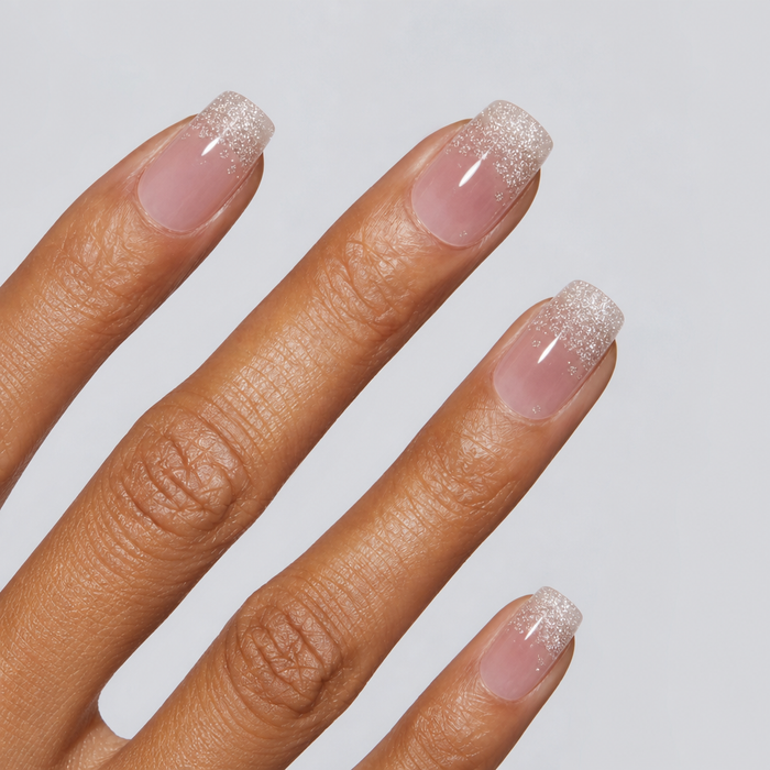 Sparkling Caramel Semicured Nail Wraps - Pink Glitter French UV Gel Nail Art