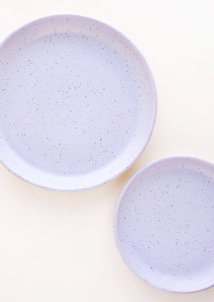 A pair of Lavender Colored Speckled Ceramic Salad & Dinner Plates.