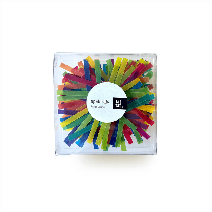 A colorful geometric garland in a clear packaging with the brand 'Spektral' visible on a label.