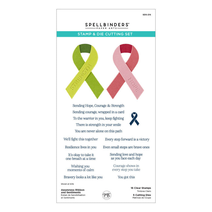 Spellbinders - Clear Stamp & Die Set - Awareness Ribbon and Sentiments. Available at Embellish Away in Bowmanville Ontario Canada.