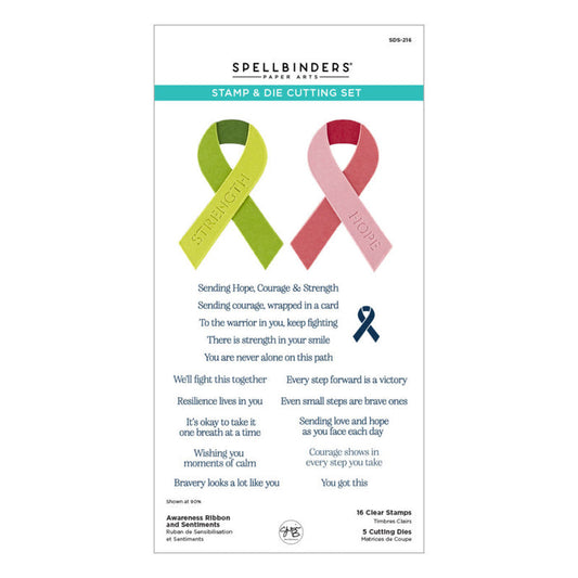Spellbinders - Clear Stamp & Die Set - Awareness Ribbon and Sentiments. Available at Embellish Away in Bowmanville Ontario Canada.