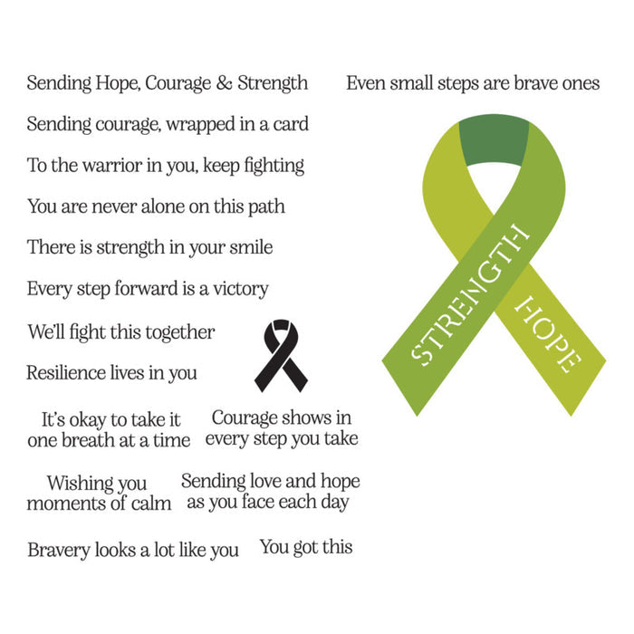 Spellbinders - Clear Stamp & Die Set - Awareness Ribbon and Sentiments. Available at Embellish Away in Bowmanville Ontario Canada.