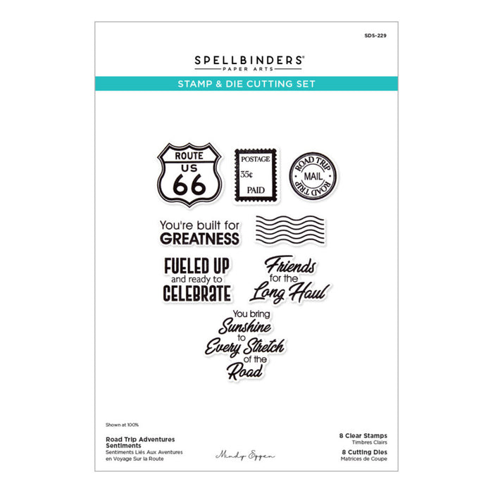 Spellbinders - Clear Stamp & Die Set - Road Trip Adventures Sentiments. By Mindy Eggen. Available at Embellish Away in Bowmanville Ontario Canada.