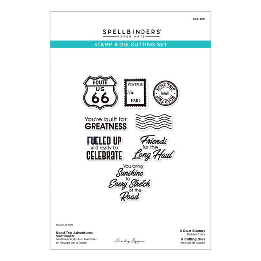 Spellbinders - Clear Stamp & Die Set - Road Trip Adventures Sentiments. By Mindy Eggen. Available at Embellish Away in Bowmanville Ontario Canada.