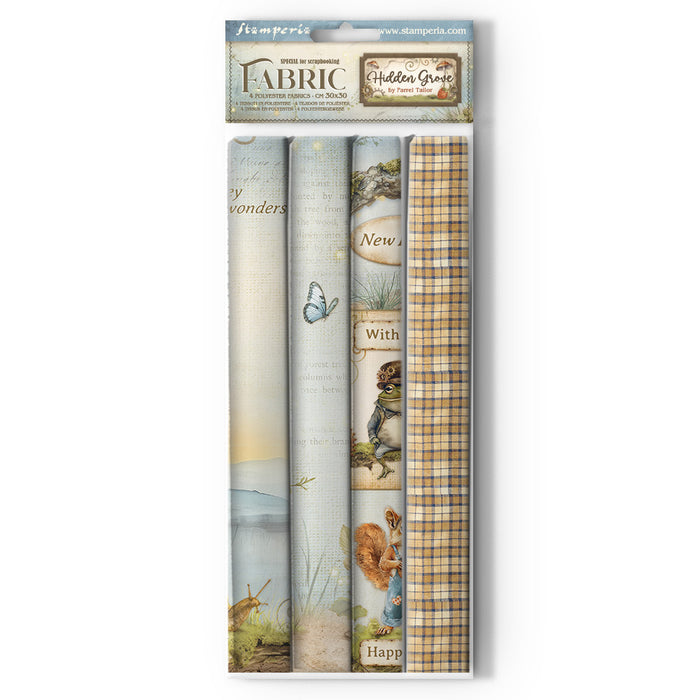 Stamperia - 12"X12" - Fabric Sheets - Hidden Grove. This package includes 4 12x12 fabric sheets. Available at Embellish Away located in Bowmanville Ontario Canada.