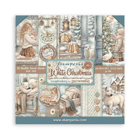 Stamperia - 12X12 Paper Pad - White Christmas. 10 sheets. Available at Embellish Away located in Bowmanville Ontario Canada.