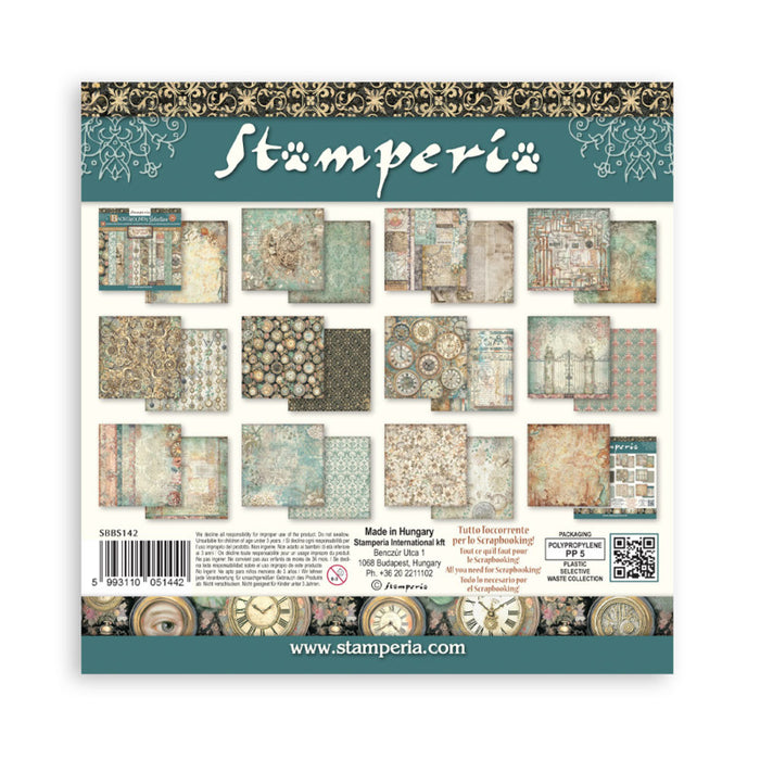 Stamperia - 8"X8" Backgrounds Paper Pad - Gardens of Time. Includes 10 sheets double-sided. Available at Embellish away in Bowmanville Ontario Canada.