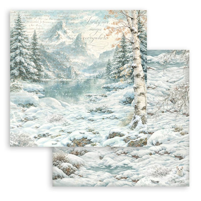 Stamperia - 8X8 Backgrounds Paper Pad - White Christmas. Includes 10 sheets double-sided. Available at Embellish away in Bowmanville Ontario Canada.