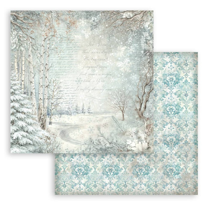 Stamperia - 8X8 Backgrounds Paper Pad - White Christmas. Includes 10 sheets double-sided. Available at Embellish away in Bowmanville Ontario Canada.