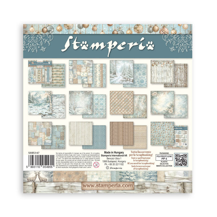Stamperia - 8X8 Backgrounds Paper Pad - White Christmas. Includes 10 sheets double-sided. Available at Embellish away in Bowmanville Ontario Canada.